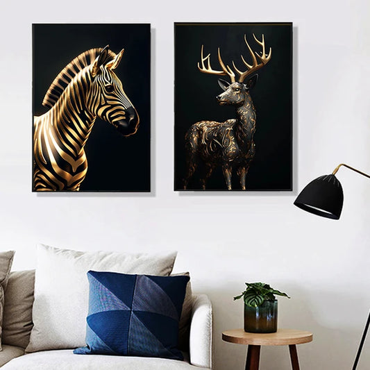 WildPrints – Verhoog de sfeer van je ruimte met krachtige dierenkunst in zwart en goud